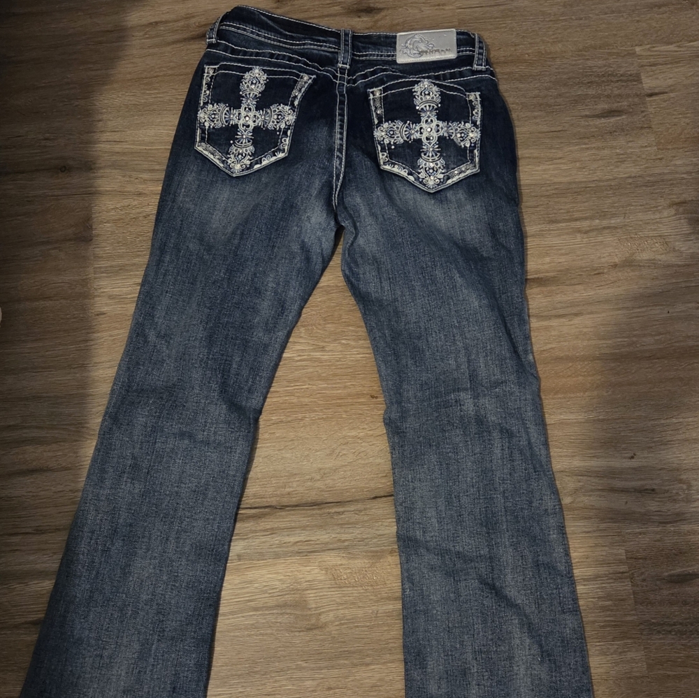 Grace Dark Blue Flare Jeans with Embroidered Pockets